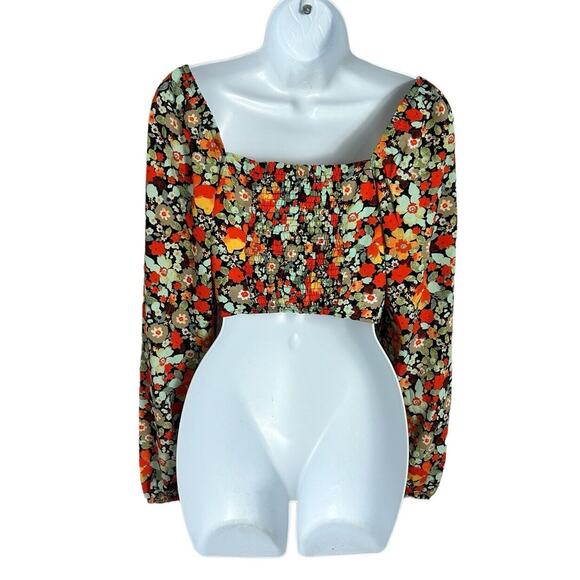 Vero Moda Saga Sweetheart Neck Crop Top Size XS Long-Sleeve Blouse Floral - Picture 10 of 12